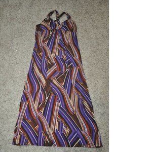 Womens Maxi Dress Halter Purple Multi Large Heart n Soul Spaghetti Built in Bra